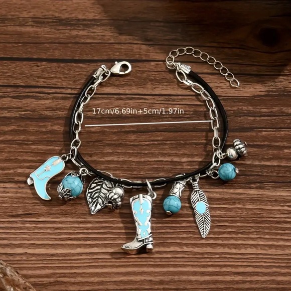 Turquoise and Silver Charm Western Bracelet - Picture 5 of 5